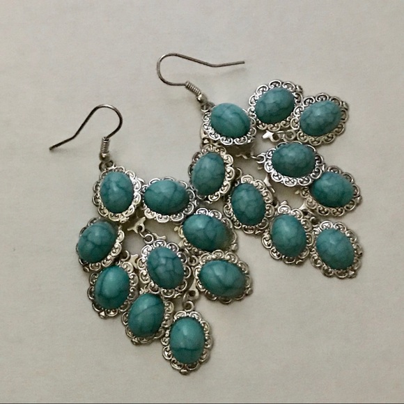 Silver Turquoise Chandelier Earrings - Picture 2 of 6
